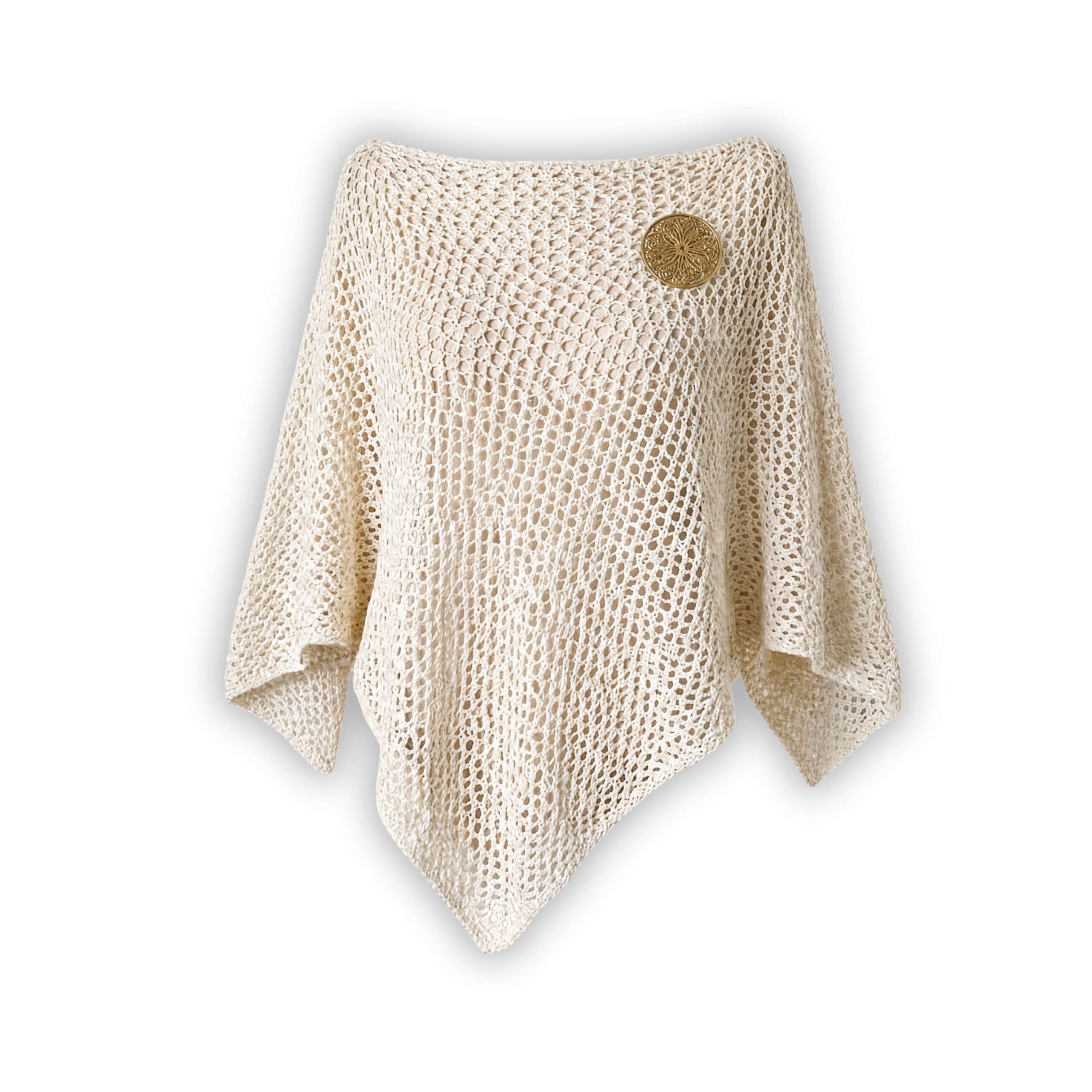 Poncho Crochet Ivoire Bohème Chic