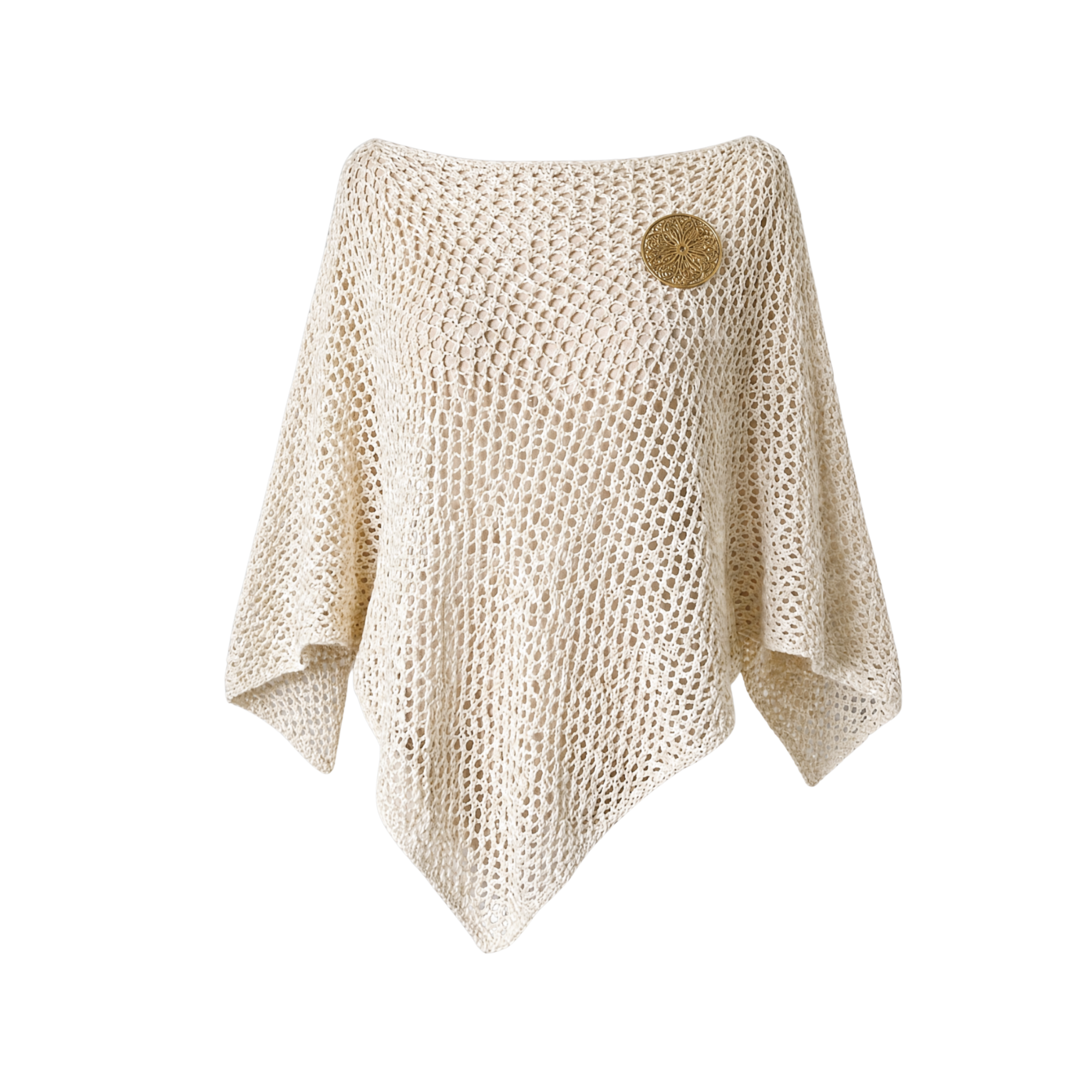 Poncho Crochet Ivoire Bohème Chic