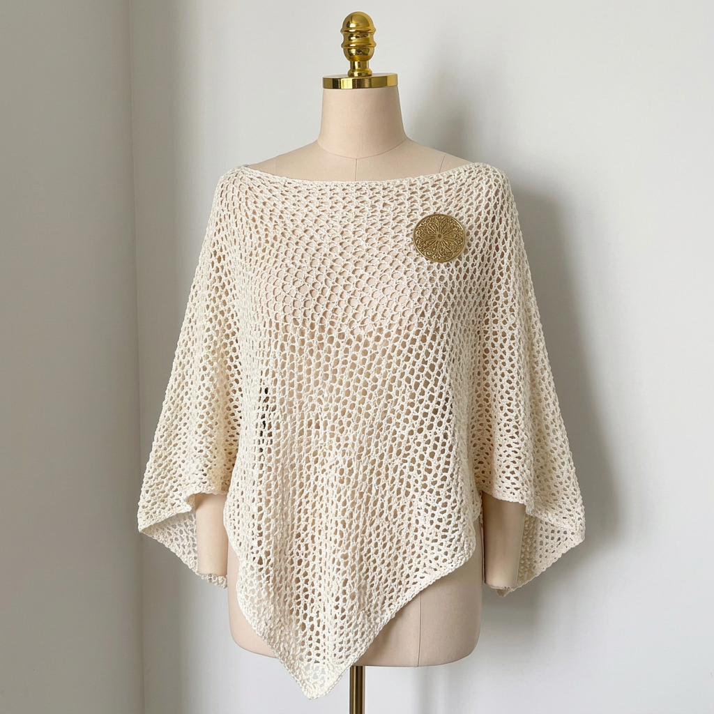 Poncho bohème écru